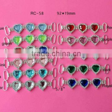 Stock hot selling Factory price colorful heart rhinestone connector for headband/hairwear for bikini (RC-58)
