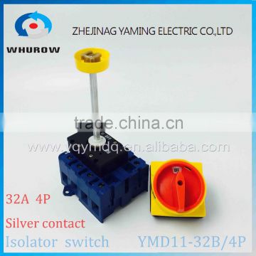 Isolator switch YMD11-32B 4P 690V with padlock aluminum pole 32A Load break on-off emergent stop operation outside cabinet
