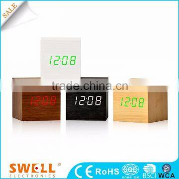 hot sale led alarm clock cube blue , led wood square digital alarm clock