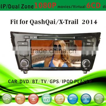 auto radio gps car dvd 1 din fit for Nissan Qashqai X - Trail 2014 with radio bluetooth gps tv pip dual zone