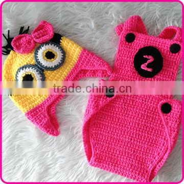 newborn crochet hat and diaper cover set baby girl photo props crochet minion newborn baby clothing set