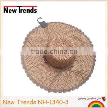 Brown waves brim handmade crocheting straw hat