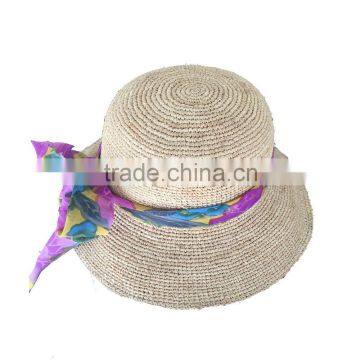 Natural fashion Raffia Straw hat to decorate 100% handmade crochet straw hat