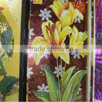 ZTCLJ JY-JH-BH02-A Yellow Lily Flower Glass Mosaic Tile Wall Mural Design