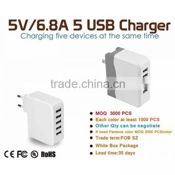 2015 new design 5V 6.8A 5 port multiple mini usb charger station