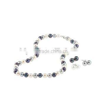 wholesale 17 inches 8-9mm multi color pearl necklace with matching earrings