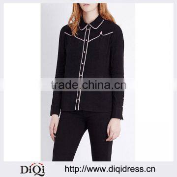 Wholesale Women Collar Long Sleeves Popper Fastened Cuffs Woven Shirt(DQE0112T)