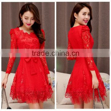 sexy red lace mature party long sleeve fashion lady dress