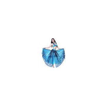 Mesh Blue Belly Dance Costumes for Performance / Competition Embroidered with Bra