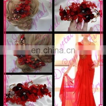Aidocrystal deep red hairpiece, red flower bridal hair flower headband headwear