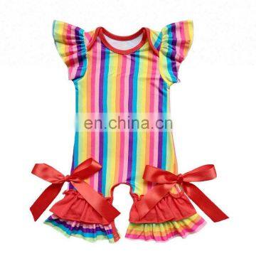 2018 wholesale boutique clothing Sleeveless Ruffle Girls Romper Rainbow stripe infant Baby