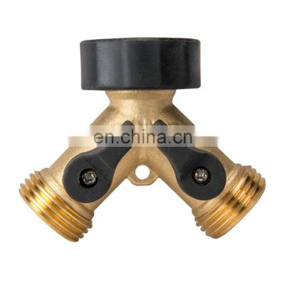 Garden brass 2 way y hose connector shut off valve