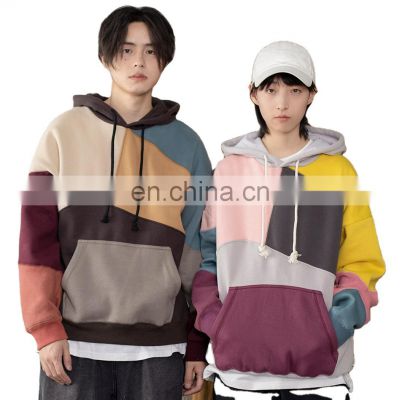 Custom LOGO plus size  cut and sew patchwork multi color block Personalized stitching casual sports sweater hoodie for men