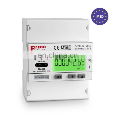 EM418 230V 10(100)A MID approved single phase digital electricity smart programmable energy meter