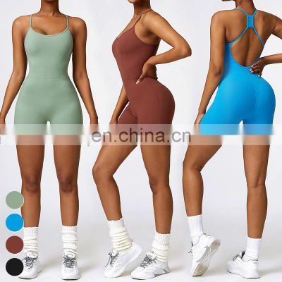 Sexy Rompers Sports Sets Workout Bodysuit Gym Fitness Jumpsuits Sleeveless Cross Back One Piece Short Yoga Jumpsuit For Women