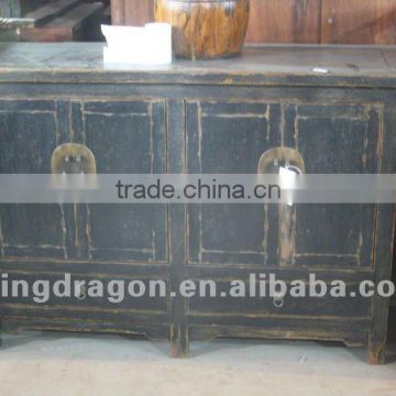 Chinese antique furniture pine wood black four door two drawer Cabinet