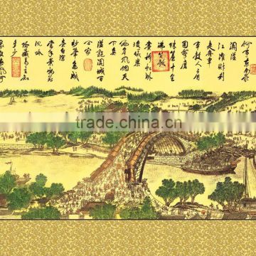 Chinese painting riverside wallpaper with the image of the old city walls