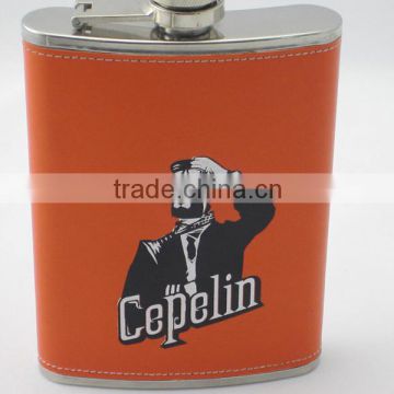 2014 new ! ! ! orange captain leather covered hip flask