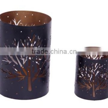 Set of 2 Cut Out Tree Metal Hurricane Candle Holders