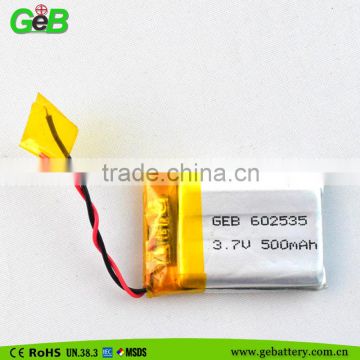 3.7V 450mAh/500mAh GEB602535 small rechargeable lipo battery