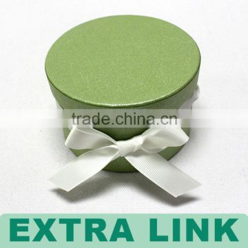 Luxury fresh green color customed logo ribbon decorative round paper gift box with string cord