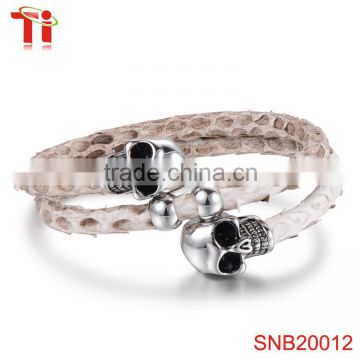 Skull genuine payton leather cuff bracelet diameter 6mm length 170~210mm