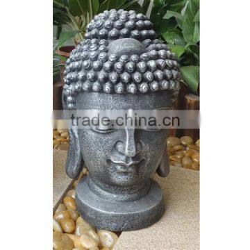 Indoor fiberstone Buddha Head statue in lead finish