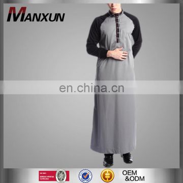 2016 New Design High Quality Ethnic Muslim Men Dress Islamic Clothing Grey Men Thobe