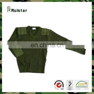 Military V Neck 100% Acrylic Olive Green Heavy Winter Sweater