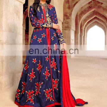 Blue Colored Taffeta Silk Fashionable Suit.