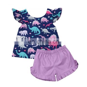2019 Summer Toddler Kids Baby Girl Dinosaur Tops T-Shirt Short Purple Pants Outfits Clothes Cartoon Set Summer