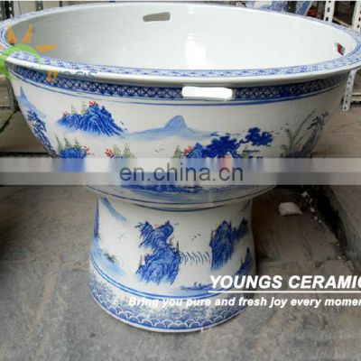 Large Jingdezhen Blue and White Porcelain Ceramic Pedestal Fish Pot Bowl For Wholesale and Retail