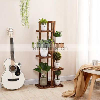 Fashion Solid Pine 5 Tier Wood flower Stand wooden tiered plant stand flower pot holder