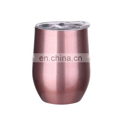 Custom made 12oz egg shaped wine cup eggshell double wall vacuum belly stainless steel wine glass tumbler cups