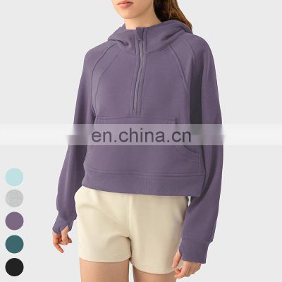 Loose Pullover Tops Custom Gym Fitness Sweatshirts Sports Jacket Long Sleeve Yoga Top Women Half-Zip Wamth Hoodies Sweatshirt
