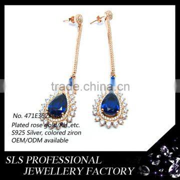 2016 New product fashion 925 sterling silveryellow gold plated wholesale jewelry fancy sapphire drop earrings for women