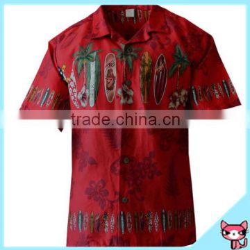 Red Color Coconut Tree and Bottle Printed Hawaiian Shirt