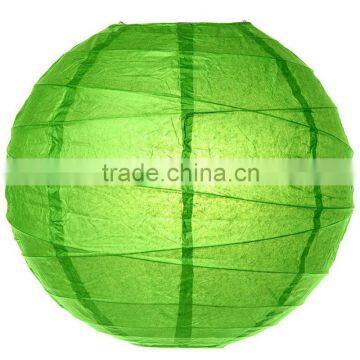 Grass Green 10 Inch Round Premium Paper Lantern with free-style ribbing for party decoration