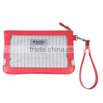 wholesale PU smart phone pouch clutch bag with PVC window