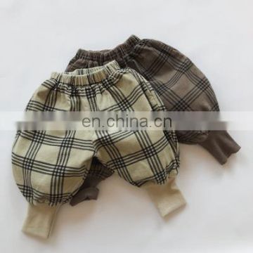 Children's plaid bloomers 2020 autumn new products Korean retro style threaded foot corduroy pants for boys and girls