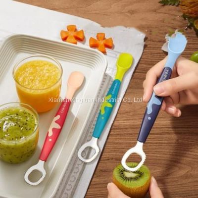 Baby spoon Baby silicone soft spoon scraping fruit mud magic apple stainless steel water feed double head