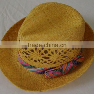 Natural Hand Weaving Black Raffia Fdeora Hat For Man