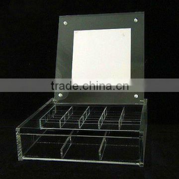 jewelry lucite box with a frame lid compartment organizer