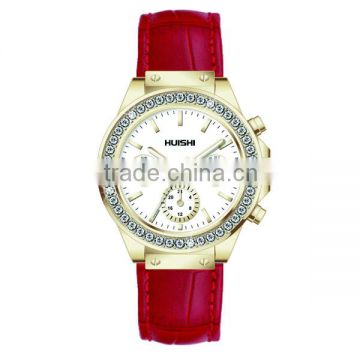 PVD Gold Real Leather Strap Fashion Branded Girls New Design a Watch
