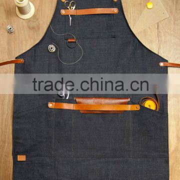 Custom high quality and utility denim tool apron leather trim
