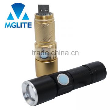 protable zoomable usb rechargeable led tactical flashlight