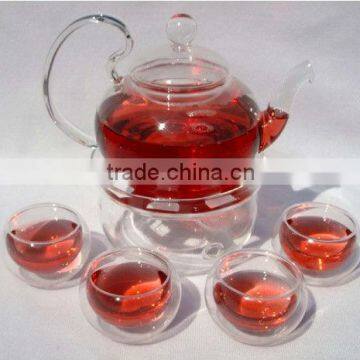600ml Glass Teapot + 4 Glass Cup + Warmer