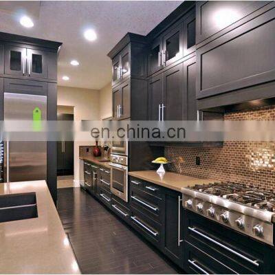 USA wholsesale custom solid wood kitchen cabinets luxury classic shaker style black kitchen cabinet with stainless steel sink