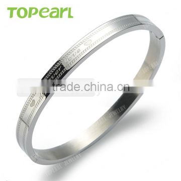 Topearl Jewelry Heart Forever Love Bangle Stainless Steel Bangle Men Silver Bangle MEB411