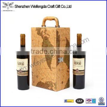Unique Design Map pattern leather wine box with handle